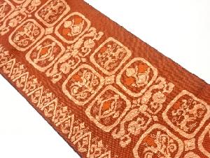 抽象草花に向かい動物模様織出し全通名古屋帯